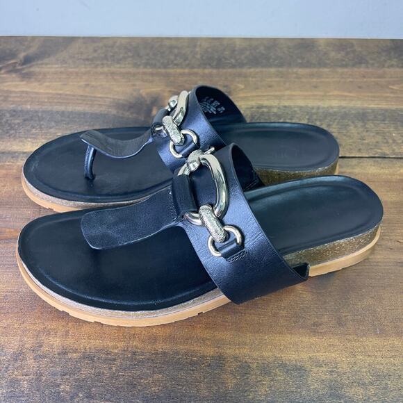 Franco Sarto Brielle Wedge Sandal Black Leather T Strap Cork Women’s 8.5 Summer - Picture 10 of 12